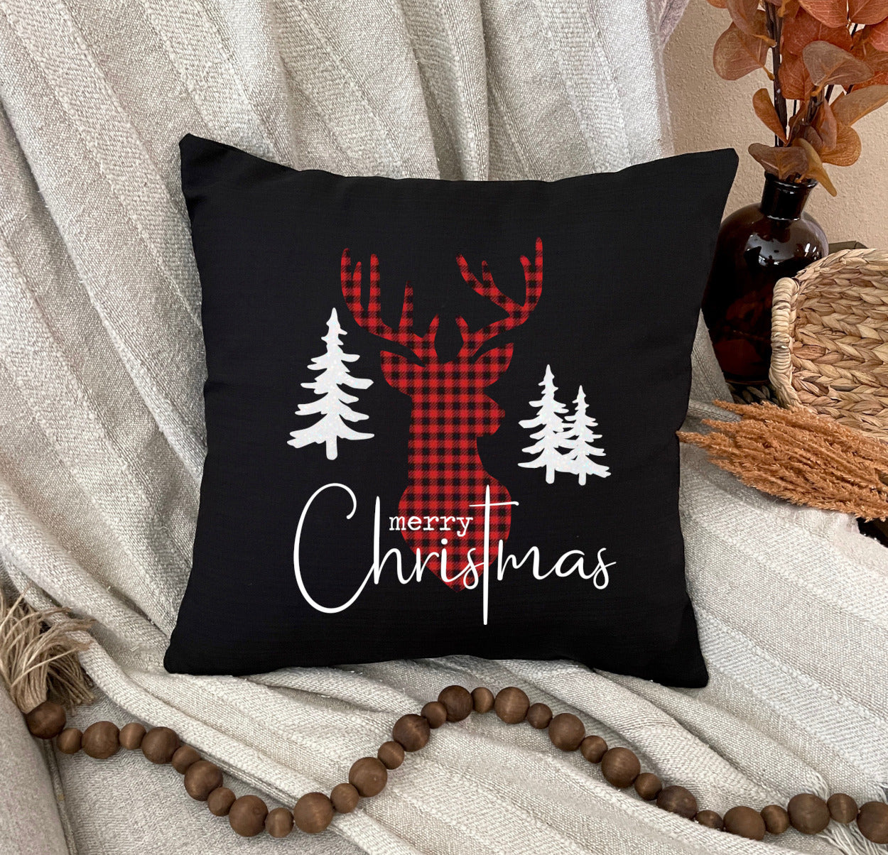 Red Plaid Christmas Pillow Cover