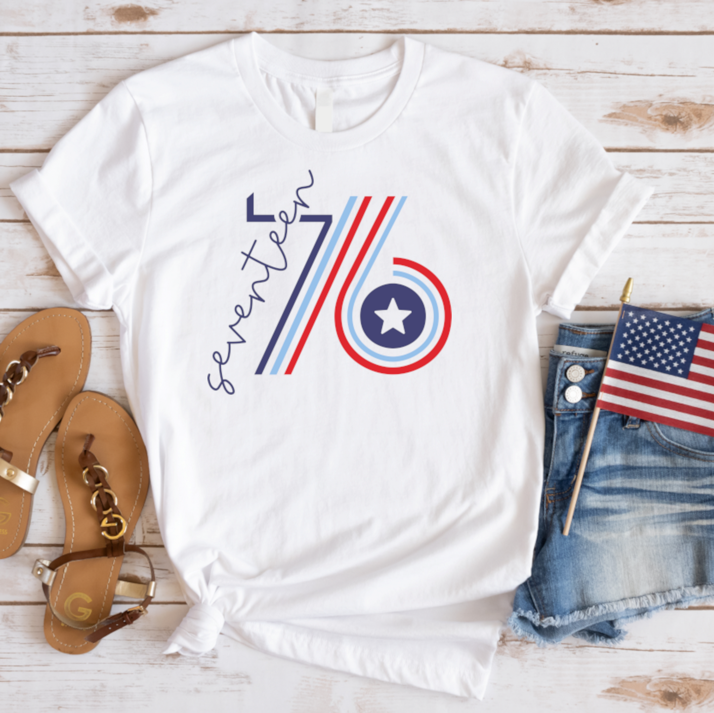 Patriotic Ladies T-Shirt - "Seventeen 76"