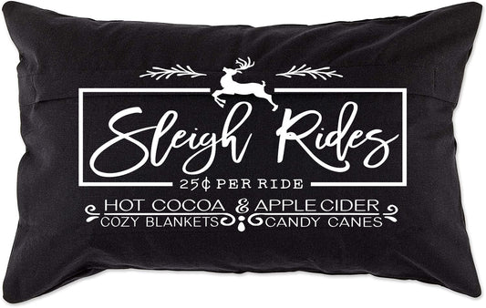 Christmas Pillow Cover - "Sleigh Rides", 12" x 20"