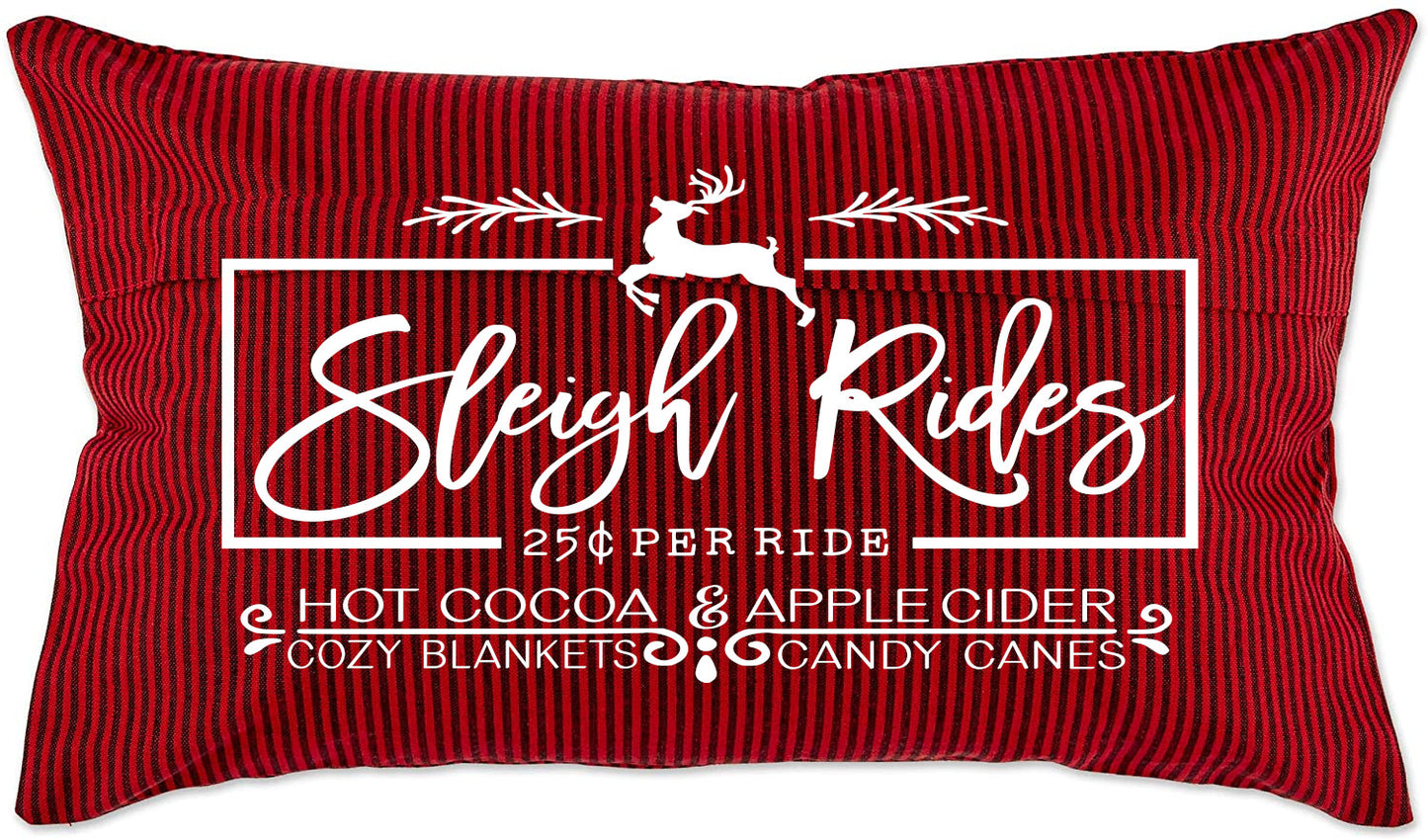 Christmas Pillow Cover - "Sleigh Rides", 12" x 20"