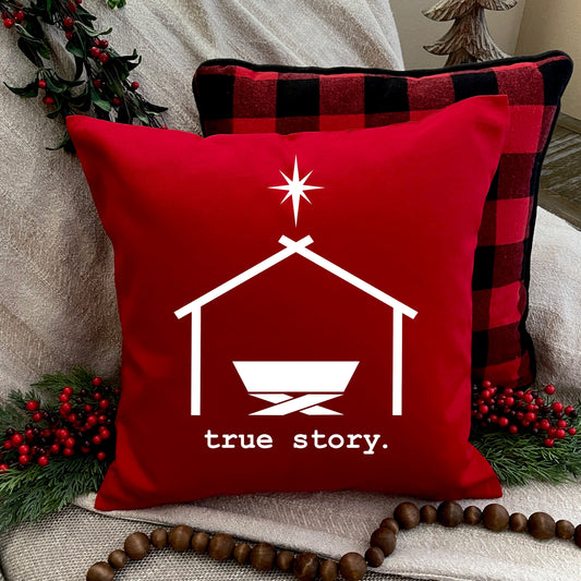 Christmas Pillow Cover - "True Story", 18" x 18"